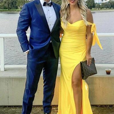 Off the shoulder split yellow prom dresses  - Thumbnail 4