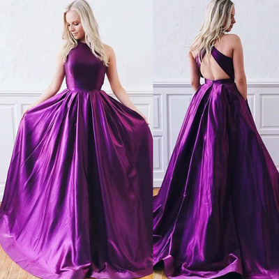 High neck purple prom dresses criss cross pd08 - Thumbnail 3