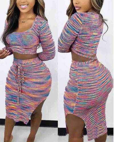 Casual Colorful Long Sleeve Two Piece Set