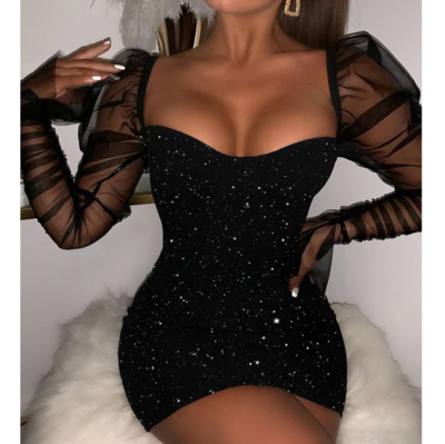 Temperament Fashion Women'S Gauze Splicing Skinny Dress