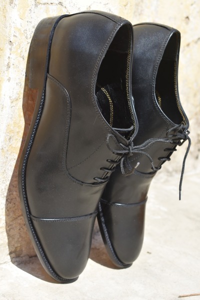 Handmade Black Leather Cap Toe Lace Up Shoes