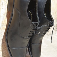 Handmade Black Leather Cap Toe Lace Up Shoes - Thumbnail 1