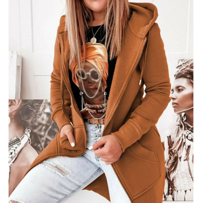 Solid Color Fashion Women'S Long Sleeved Hooded Coat