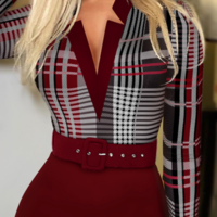 Women'S Fashion Plaid Slim Long Sleeve Dress - Thumbnail 2