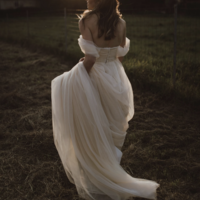 Off Shoulder Soft Tulle Wedding Dresses Bridal Gown Waist with Beading - Thumbnail 1