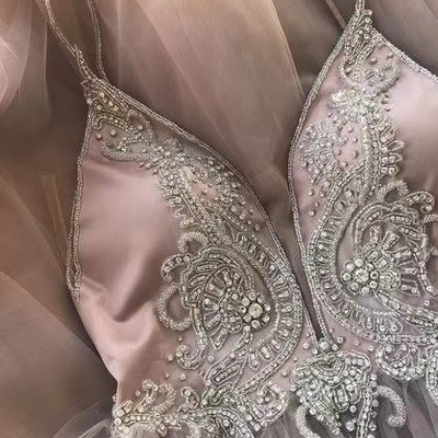 Spaghetti straps prom dresses with rhinestones tulle floor length - Thumbnail 1