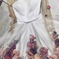 V Neck Champagne Homecoming Dresses with 3D Handmade Flowers - Thumbnail 1