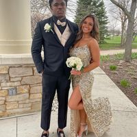 Sparkly Mermaid Scoop Neck Gold Sequins Prom Dress with Slit - Thumbnail 1