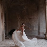 Fairy A Line V Neck Tulle Long Wedding Dresses with Lace - Thumbnail 3