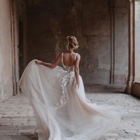 Fairy A Line V Neck Tulle Long Wedding Dresses with Lace - Thumbnail 4