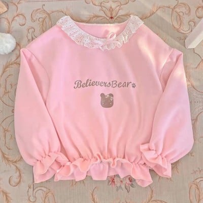 Sweet and cute bow fungus lace sweater