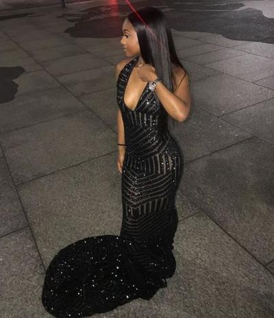 Mermaid Sequins Black Girl Prom Dresses
