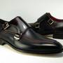 Men's Choice Double Monk Black Leather Buckle Shoes Handmade Dress Shoes-1