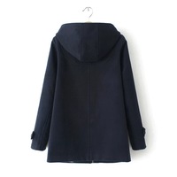 Korean style casual horn button mid-length woolen coat - Thumbnail 5