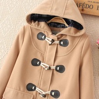Korean style casual horn button mid-length woolen coat - Thumbnail 2