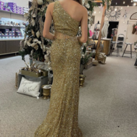 Gold One Shoulder Prom Dresses Slit Side - Thumbnail 1