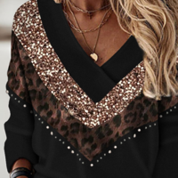 Elegant Women'S V-Neck Contrast Panel Sweater - Thumbnail 2