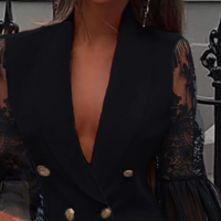 Solid Color Women'S Lace Splicing High Waist Long Sleeve Dress - Thumbnail 2