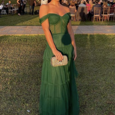 Green off shoulder prom dresses floor length  - Thumbnail 2