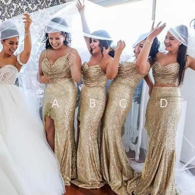 Gold sequins bridesmaid dresses for wedding party bd09 - Thumbnail 2