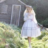 Japanese Bow Lace Princess Fairytale Classic Pearl Rose Flower Floral Pattern White Purple Violet Lilac Long Sleeve Dress - Thumbnail 7