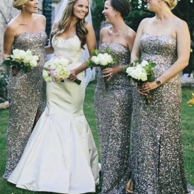 Grey sequins bridesmaid dresses floor length - Thumbnail 3