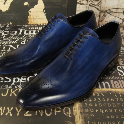 Decent wear men's hand stitch navy blue derby leather lace up formal shoes