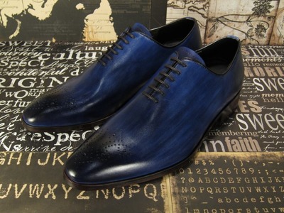 Decent Wear Men's Hand Stitch Navy Blue Derby Leather Lace Up Formal Shoes