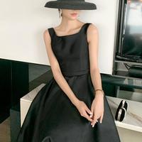 Square Neck Tea Length Black Prom Dresses - Thumbnail 1