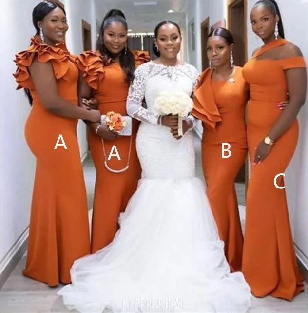 lace burnt orange bridesmaid dresses One Shoulder Bridesmaid Dresses Long for Wedding with Pockets Lace Bod – SD  Dresscode & Fashiontrends main image 0