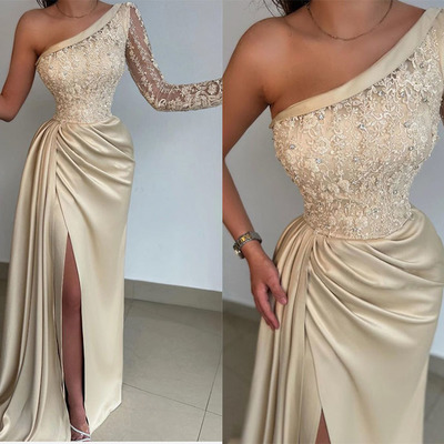 Single length prom dresses slit side with lace - Thumbnail 1