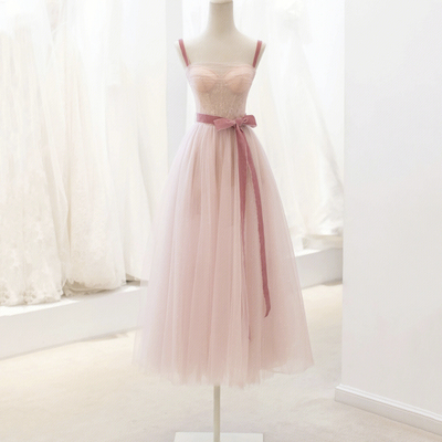 Pink tulle lace short prom dress, cute a-line homecoming party dress - Thumbnail 1