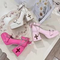 Punk Devil Wings Cross Heart Silver Chains Japanese High Heels Mary Jane Shoes - Thumbnail 7