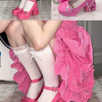 Punk Devil Wings Cross Heart Silver Chains Japanese High Heels Mary Jane Shoes - Thumbnail 5