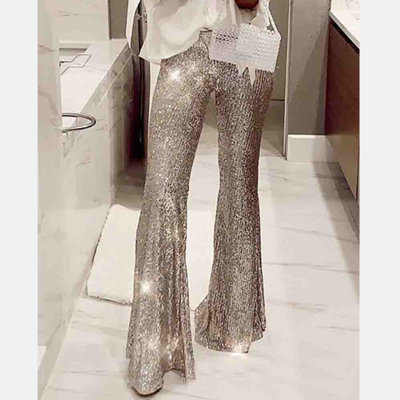 Sexy high waist tight sequins flare pants