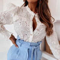 White Temperament Women'S Long Sleeved Shirt - Thumbnail 2