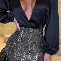 V-Neck Women'S Irregular Lace Splicing Tight Dress - Thumbnail 1