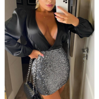 V-Neck Women'S Irregular Lace Splicing Tight Dress - Thumbnail 2