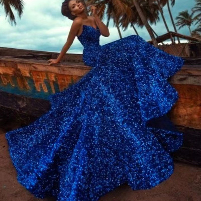 Royal Blue Sequins Prom Dresses Evening Gown