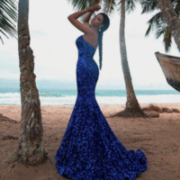 Royal Blue Sequins Prom Dresses Evening Gown - Thumbnail 1