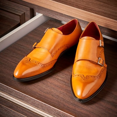 Decent wear men's hand made brown double monk strap leather formal shoes