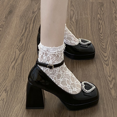 Rhinestone heart mary jane high heels