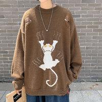 Harajuku Cat Ripped Unisex Sweater - Thumbnail 4