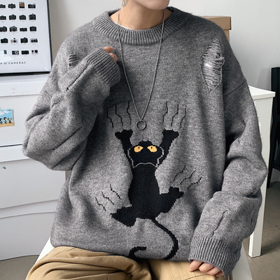 Harajuku cat ripped unisex sweater - Thumbnail 2