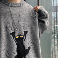 Harajuku Cat Ripped Unisex Sweater - Thumbnail 2