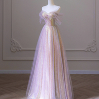 Shiny Sequins Long Prom Dress, A-Line Off the Shoulder Evening Party Dress - Thumbnail 2