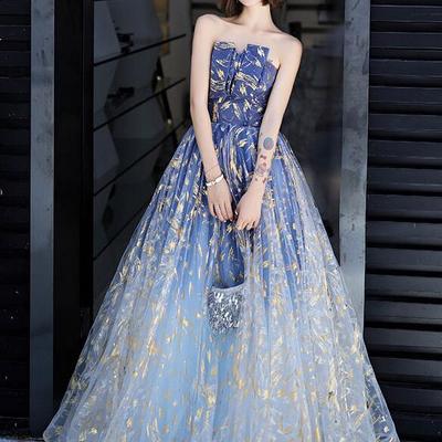 A-line strapless floor-length pleated party dresses