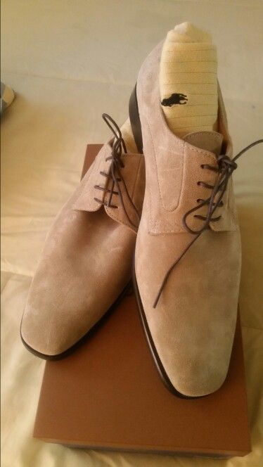 Elegant Men's Hand Stitch Beige Genuine Suede Lace Up Casual Wear Shoes
