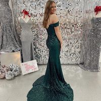 Charming Mermaid Off the Shoulder Dark Green Sequins Prom Dress - Thumbnail 1