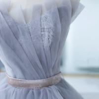 Blue Strapless Lace Long Formal Dress, A-Line Evening Party Dress - Thumbnail 2